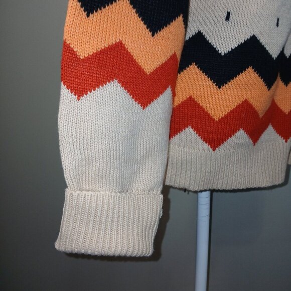 DEXTER ZIGZAG PATTERN SWEATER IN ORANGES BLACK AND CREAM LONG SLEEVE SIZE LARGE - Picture 3 of 6